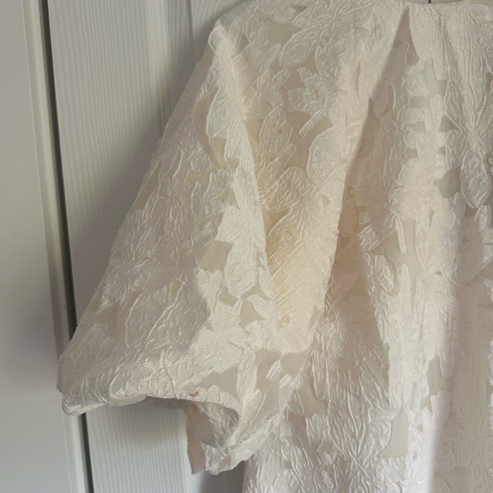 ASOS EDITION textured smock dress with tiered hem in cream - Picture 7 of 12
